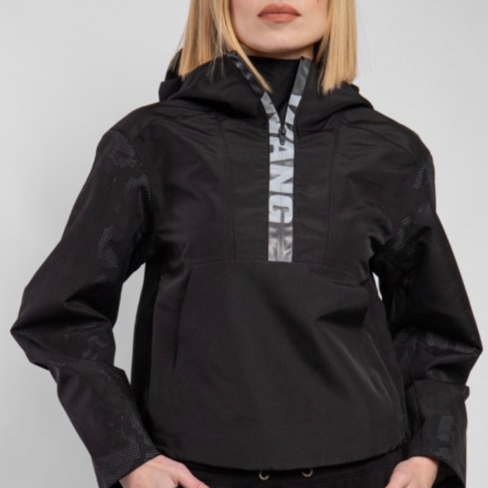 Alexander Wang Black Hooded Pullover Jacket with Reflective Logo Trim